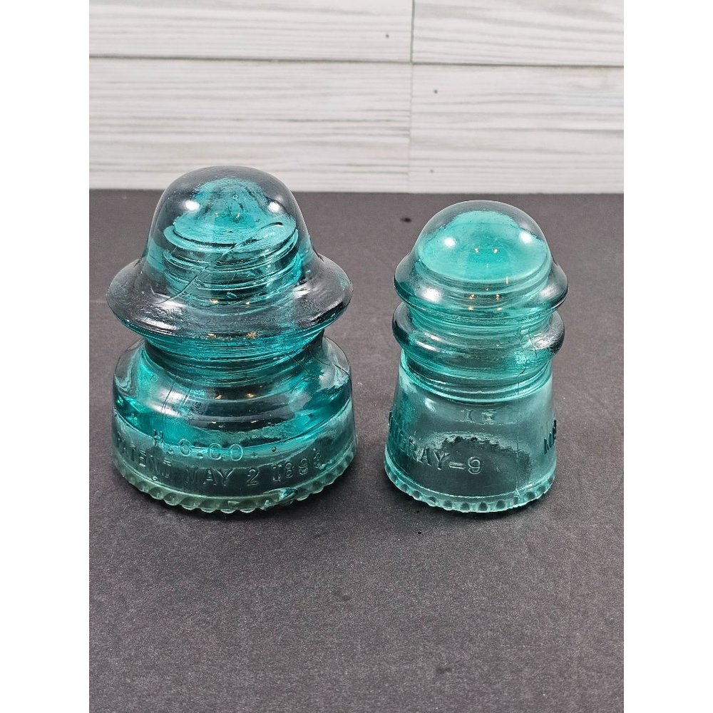 Lot of 2 Vintage Hemingray Teal Glass Electrical Insulators